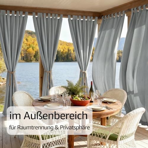 TOPICK Outdoor Curtain Weatherproof Sun Protection Curtains with Loops Opaque Living Room Balcony Door Curtain Outdoor Curtains H 215 x W 132 cm Set of 2 Water-Repellent for Balcony Gazebo Light Grey