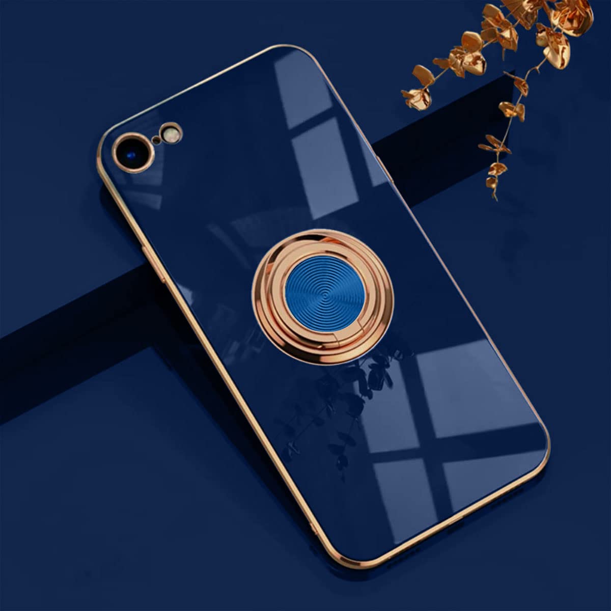 EYZUTAK Electroplated Magnetic Ring Holder Case, 360 Degree with Rotation Metal Finger Ring Holder Magnet Car Holder Soft Silicone Cover for iPhone 7 Plus iPhone 8 Plus - Blue — image 1