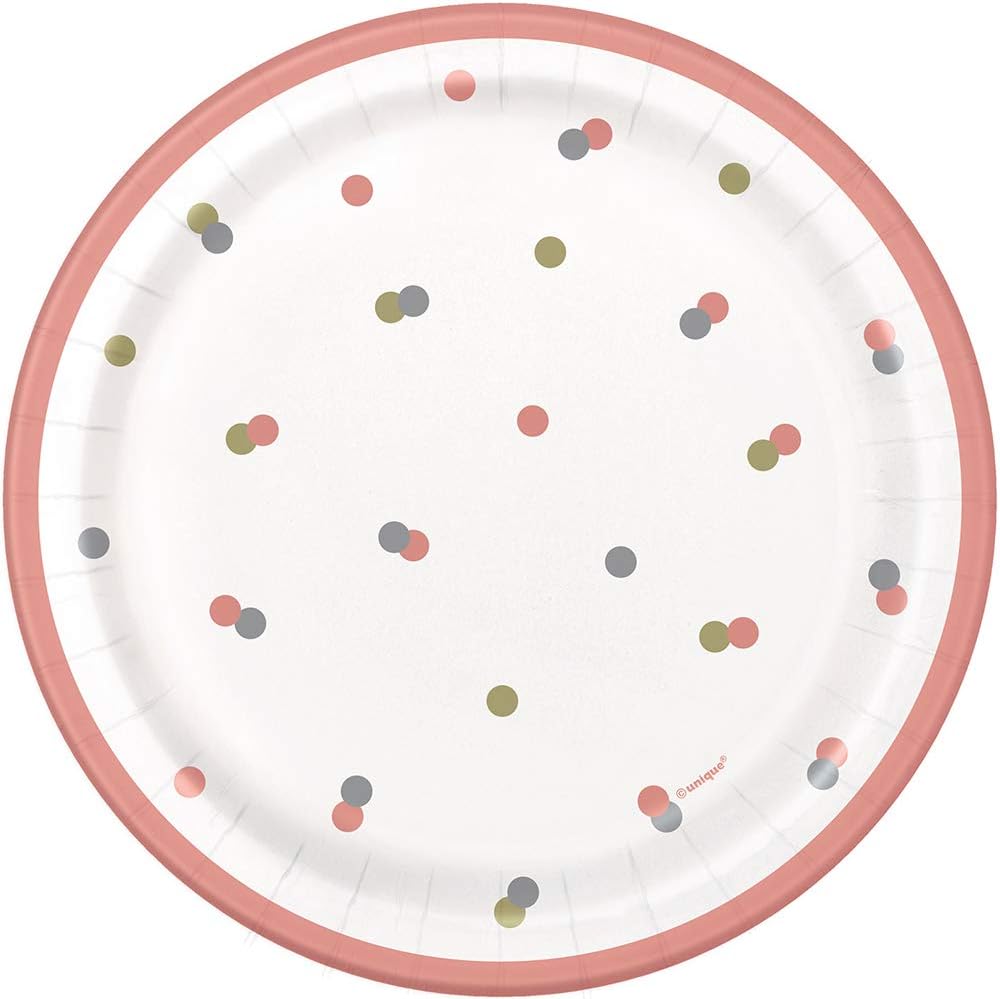 Unique Party 84893 Round Paper Plates-7", Rose Gold, 8 Count (Pack of 1)