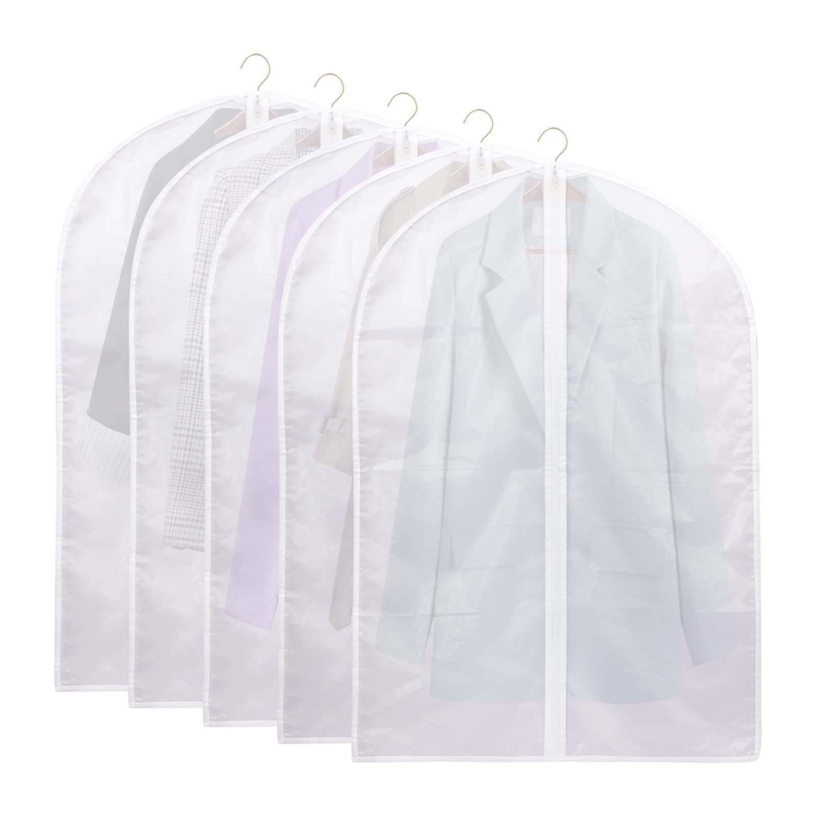 WWW Dust-Proof Garment Covers Moth Proof Clothes Cover Bags Breathable Coat Cover Bags Zip PEVA Translucent for Storage Waterproof Suit Protector Pack of 5 Transparent, 24'' x 47''