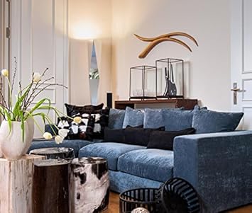 Amaris Elements Newman Ecksofa Samt Inkl 6 Kissen Lange 3m Stoff Bezug Blau Grau Wohnlandschaft Sitzgarnitur In L Form Amazon De Kuche Haushalt