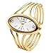 Top Plaza Womens Fashion Bangle Cuff Bracelet Quartz Watch, Oval Face Gold Tone - Silver Face