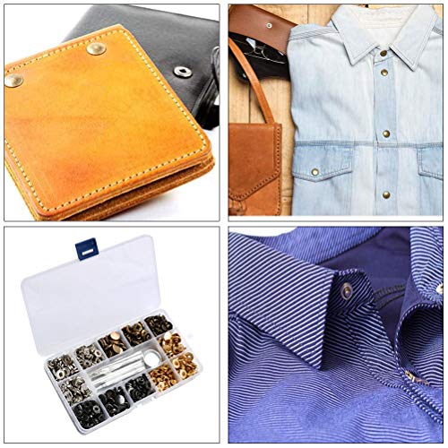 BUYGOO 120 Sets Leather Snap Fasteners Kit, Metal Button Snaps Press Studs with 4 Installation Tools, 4 Color Leather Snaps for Clothes, Jackets, Jeans Wears, Bracelets, Bags