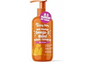 Zesty Paws Wild Alaskan Omega-3 Blend Pollock + Salmon Oil for Dogs and Cats- Skin and Coat Support, Omega 3 Supplement for P
