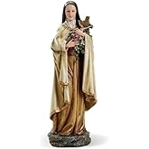Handpainted Saint Therese Statue Little Flower Home Décor Catholic Patrons and Protectors Religious Marble & Resin Figurine Sculpture, 10 Inches