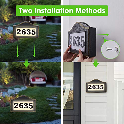 Melunar Lighted House Address Numbers Sign, Waterproof Resin Plaque Outdoor Lights, Solar Powered Address Numbers Signs for Houses, Garden, Street, Yard and Home - Thumbnail 4