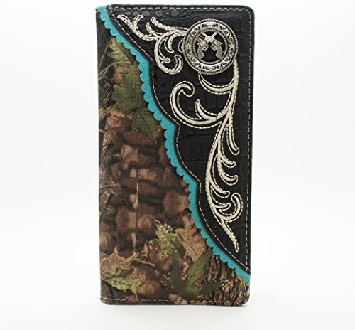 RIDE AWAY Mens Wallet Western Bifold Check Book Style W049-16 Camo Black (Embroidered) (Black Camo)