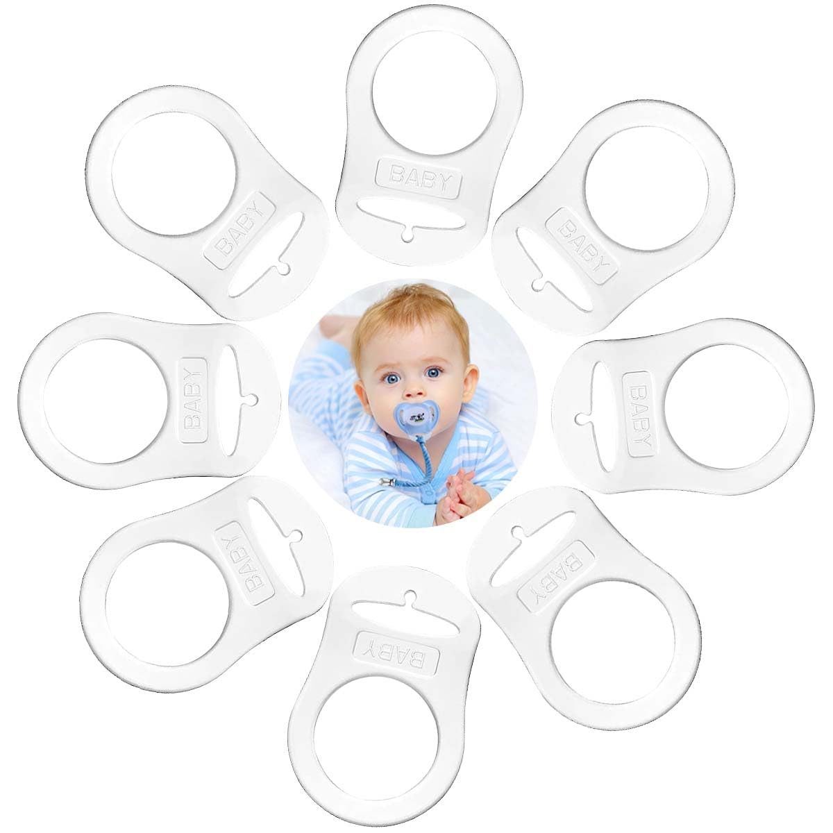 Silicone Baby Dummy Adapter, 6 Pcs Silicone Dummy Clips, Baby Pacifier Ring Holder Clip Adapter for Button-Style Pacifier (transparent-8pcs)