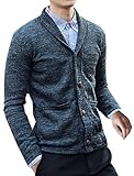 Allegra K Men Shawl Collar Full Sleeves Button Closure Knit Cardigan Navy Blue L