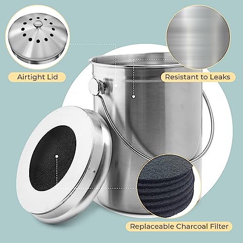 EPICA Countertop Compost Bin Kitchen 1.3 Gallon Odorless Composting