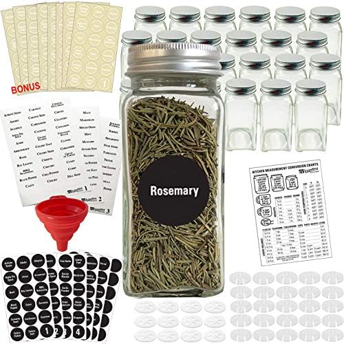 Talented Kitchen 14 Glass Spice Jars w/2 Types of Preprinted Spice Labels. Commercial Grade ...