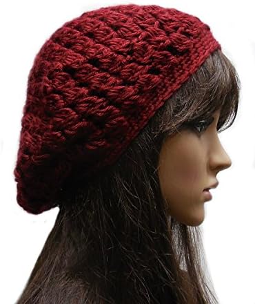Autumn Deep Red Chic Warm Beret Slouchy Hat Handmade