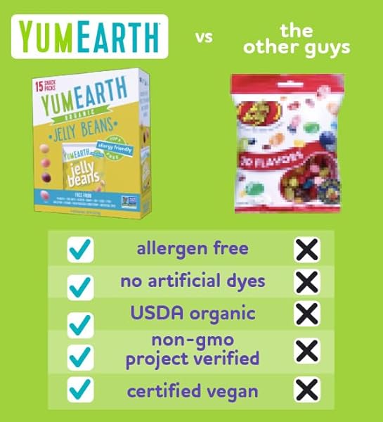 YUMEARTH ORGANIC JELLY BEANS – FRUITY CANDY SNACK PACKS, GLUTEN FREE SNACKS FOR KIDS – ALLERGY FRIENDLY, NON-GMO, NO ARTIFICIAL DYES – ASSORTED FLAVORS, 7.5 OZ. (PACK OF 15)