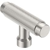 Alzassbg 2" Brushed Satin Nickel Knurled Cabinet Knobs 10 Pack, AL6017SN | Single Hole Knob, 2.1 Inch(55mm) T Bar Knob, Decorative Textured Hardware Pulls, for Cabinets and Drawers