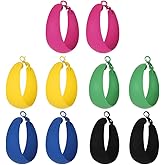 HOBBIESAY 5 Pairs 1.77Inch Retro Neon Circle Hoop Earrings Colorful Dangle Matte Hoop Earrings Minimalist Round Circle Earring Chunky Party Accessories Earring for Women Birthday Party Gift