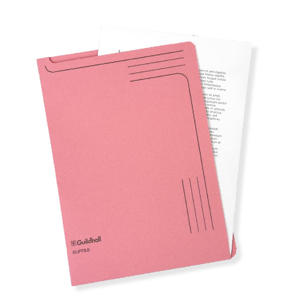 Exacompta - Ref 4604Z - Guildhall - Slip file, 315 x 230mm, 230gsm Filing Board, Top & Side Openings, Printed Space for Titles, Holds Approx. 50 Sheets of A4 Paper - Pink, Pack of 50