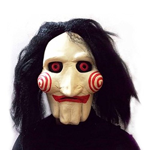 KingMas Saw Movie Jigsaw Puppet Mask Halloween Full Mask Head Latex Creepy Scary