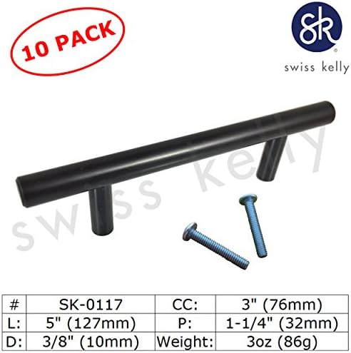 Cabinet Pull Kitchen Handle Steel Bar Pulls Hardware Swiss Kelly (Matte Black, L: 5" (CC: 3"))