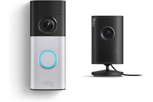Ring Wired Doorbell Plus (Newest Model), Nickel Silver with Indoor Cam Plus (Newest Model), Black