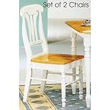 Set of 2 Natural & White Finish Lyre Back Dining Side Chairs/Chair