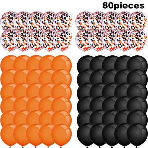 TecUnite 80 Pieces Halloween Balloons Latex Balloons Confetti Balloons Colorful Party Balloons for C - //coolthings.us