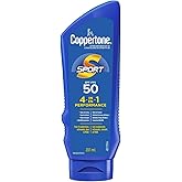 Coppertone Sport Sunscreen Lotion SPF 50, 4-in-1 Performance, Sweat and Water Resistant Face and Body Sunscreen Broad Spectru