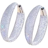 CWWZircons Cubic Zirconia Big Round Hoop Earrings, White Gold Plated Statement Dangle, 532pcs Clear CZ Crystal Paved, Wedding Party Jewelry for Women