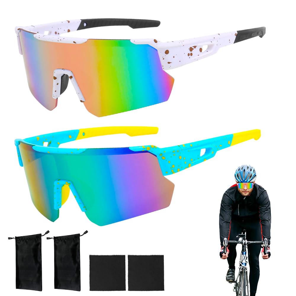 Mineup Polarized Cycling Glasses for Men Women, 2Pack UV400 Protection Fashionable Cycling Glasses, TAC Superlight Frame Cycling Sunglasses, Windproof Sports Sunglasses for Bicycle Driving Fishing