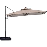 GALAXARMOR Patio Umbrella, Rectangle Outdoor Cantilever Umbrella, Aluminum Offset Umbrella with Champagne Frame for Pool Deck Garden Outdoor shade for Garden Deck Pool Patio, Beige(Weighted Base Not Include)