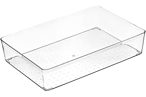 Drawer Organizer, Clear Reusable Plastic Kitchen Drawer Storage Tray Divider Non Slip Storage Bins for Makeup Kitchen Utensil