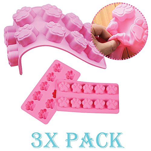 SET OF 3 PACK X Mini Silicone DOG Pet Animal Paw Print Ice Cube Chocolate Soap Candle Tray Mold Party maker (Ships From USA)
