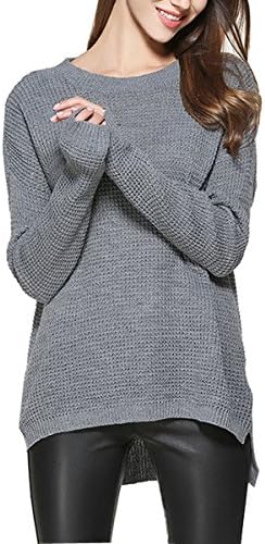 Sophieer Girl's Spring Knitting High Low Hem Side Split Hem Sweatshirt Tee Sweater Grey S