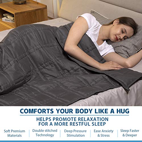 ACOMOPACK Queen Size Weighted Blanket(48\'\'x78\'\',15 lbs)- Double Stitch Weighted Blankets for Adults with Glass Beads Weight Fillers, Square Quilting Queen Size Weighted Blanket with Premium Cotton