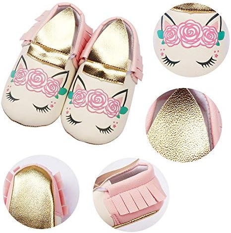 Baby Girl Unicorn Dress Shoes Marry Janes Walking Anti-Slip Crib Falt Soft Sole PU Leather Infant Toddler for 0-18 Months (12cm/4.72 inches 6-12 Months)