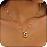 Bubble Gold Necklace 14K Gold Plated Letter Necklace Chunky Gold Necklace Dainty Balloon Initial Necklaces for Women Trendy Simple Custom Name Pendant Necklace Charm Jewelry