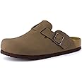 CUSHIONAIRE Hana Slip-On Buckle Clog with Cork Footbed +Memory Foam, Wide Widths Available