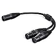 CableCreation XLR Male to Dual XLR Female Y-Splitter 3Pin Balanced Microphone Cable, 0.3M/Black