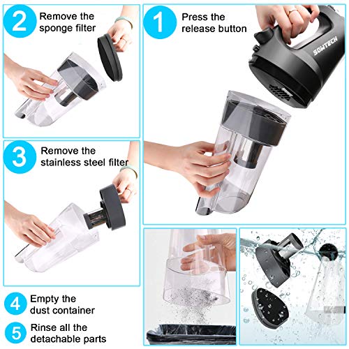 Cordless Vacuum Rechargeable Cyclonic Suction Vacuum Cleaner Lightweight Handheld Vacuum with Stainless Steel Filter (Bagless) and 6 of Accessories - Black