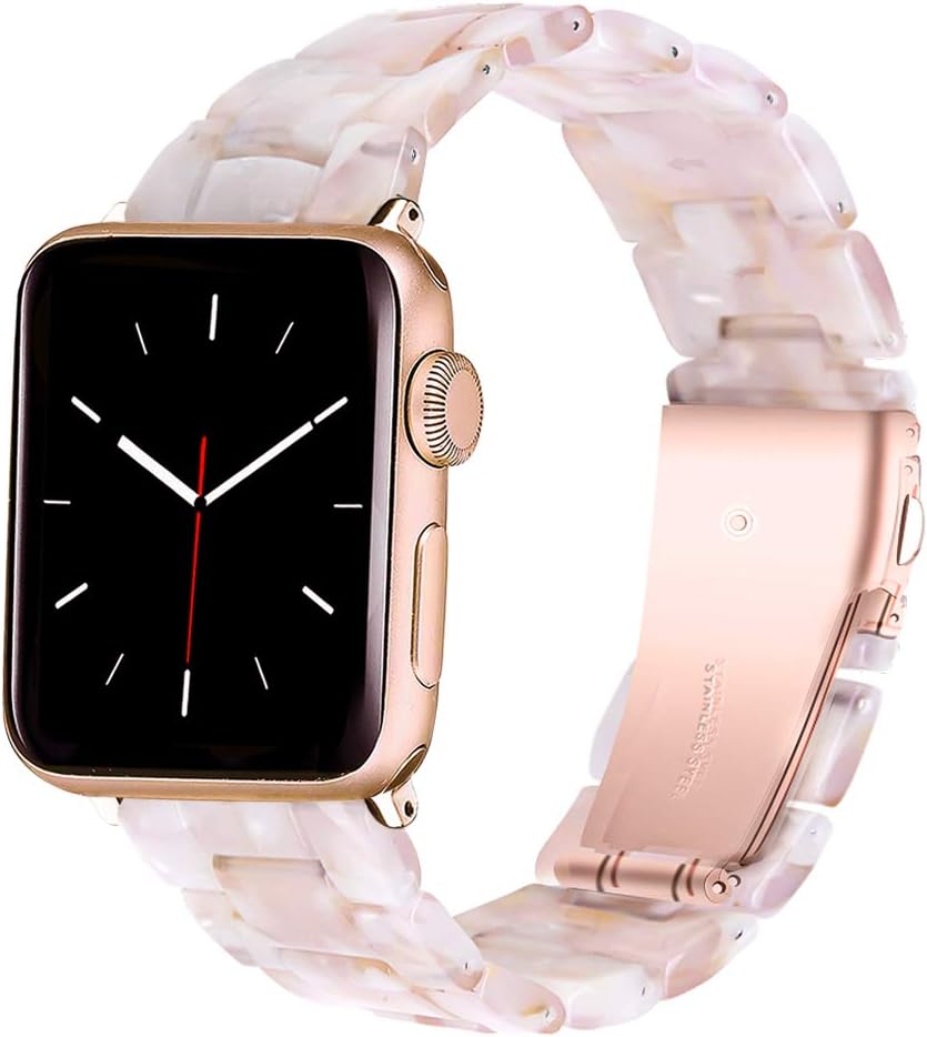 HomGoodz Compatible with Apple Watch Bands 38mm Women Stylish Resin Strap Bracelet with Stainless Steel Buckle Replacement for iWatch Band 40mm Series 6/5/4/3/2/1/SE Pink Flower