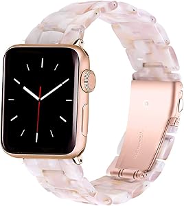 HomGoodz Compatible with Apple Watch Bands 38mm Women Stylish Resin Strap Bracelet with Stainless Steel Buckle Replacement for iWatch Band 40mm Series 6/5/4/3/2/1/SE Pink Flower