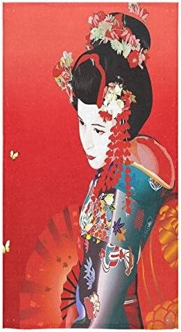 Design Custom Japanese Geisha Girl Art Sale Custom Bath Towels Large Soft and Comfortable Travel Beach Bathroom Shower Washcloth Wrap for Men/Women 80% Polyester 20% Cotton, (30" x 56")