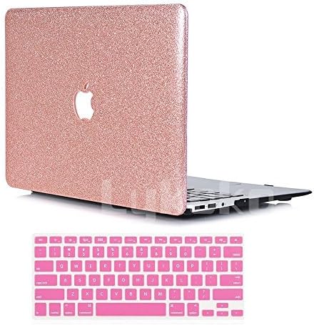 Lykoko Matte Plastic Hard Case Cover with Keyboard Cover for MacBook Air 13 Inch (Models: A1369 and A1466) (Rose Gold Leahter Glitter)