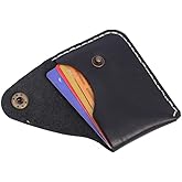 Handmade Leather Card Holder with Snap Closure - Ultra-Thin Minimalist Front Pocket Wallet, Hand-Stitched Simple Card Case