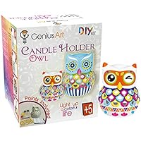 Genius Art Owl Candle Holder Painting - Arts and Crafts Kit for Kids and Adults - DIY Home Decor - Ready to Paint Ceramic for Artists