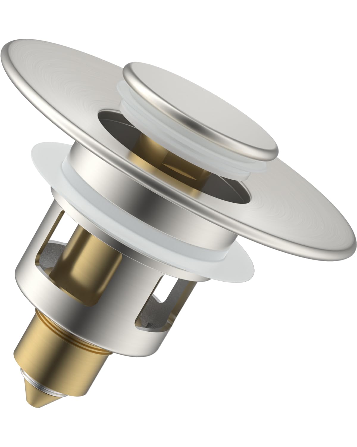 Hibbent Sink Plug Suitable for 25mm to 46mm, Pop up Sink Plugs with Drain Strainer, Brass Bounce Core Push-Type Drain Plug, Universal Sink Stopper Replacement for Bathroom and Kitchen,Brushed Nickel