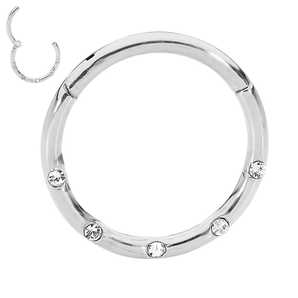 365 SLEEPERS 16G Titanium 8mm 10mm Gem Hinged Segment Ring Helix Tragus Septum Clicker Nose Lip Hoop Unisex Earring Body Piercing Jewellery (10mm)