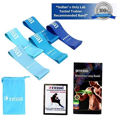 Fitzeal Resistance Rubber Bands with Workout Guide and Carry Bag Exercise Loops 12-inch Flexbands for Home Fitness, Physical Therapy - Set of 5