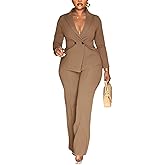 Kafiloe Women Double Breasted Blazer Pants Suit 2 Piece Outfits Casual Long Sleeve Blazer Set for Work Business
