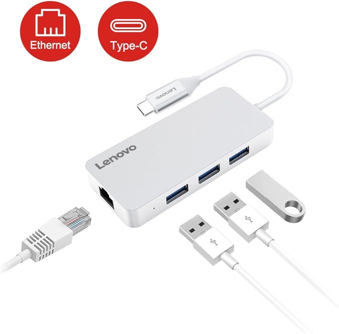 Lenovo USB C Hub,USB TypeC a 3 Puerto USB 3.0 Adaptador con 10 Mpb