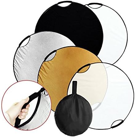 Fairview 43 inch 110cm 5-in-1 Collapsible Multi-Disc Light Reflector Handle Disc panel with Carrying bag for Photography Photo Studio Lighting &amp;Outdoor Lighting- Translucent Silver Gold White Black